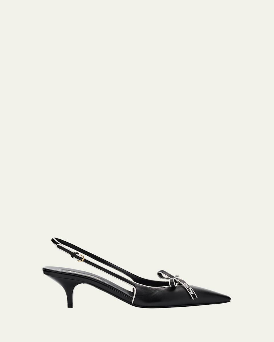Nappa Leather Bow Slingback Pumps